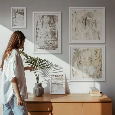 Conjunto de cuadros decorativos con composiciones abstractas neutras