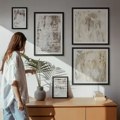 Conjunto de cuadros decorativos con composiciones abstractas neutras
