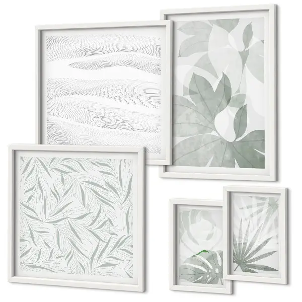 Set de 5 cuadros para salón con motivos vegetales verdes