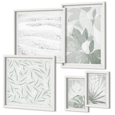 Set de 5 cuadros para salón motivos vegetales verdes