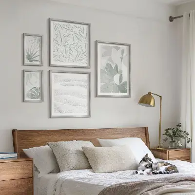 Set de 5 cuadros para salón con motivos vegetales verdes