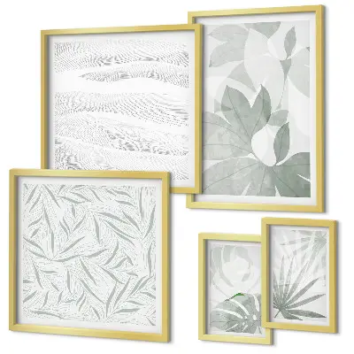 Set de 5 cuadros para salón con motivos vegetales verdes