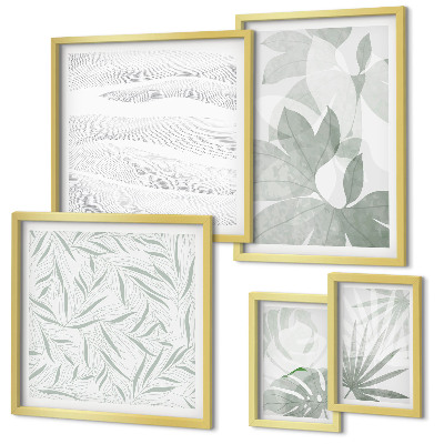 Set de 5 cuadros para salón motivos vegetales verdes