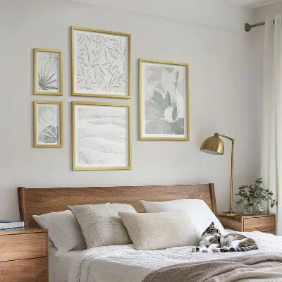 Set de 5 cuadros para salón con motivos vegetales verdes
