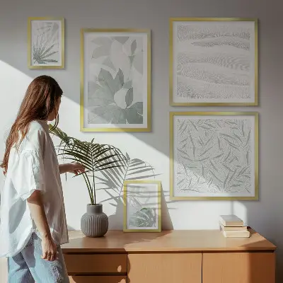 Set de 5 cuadros para salón con motivos vegetales verdes