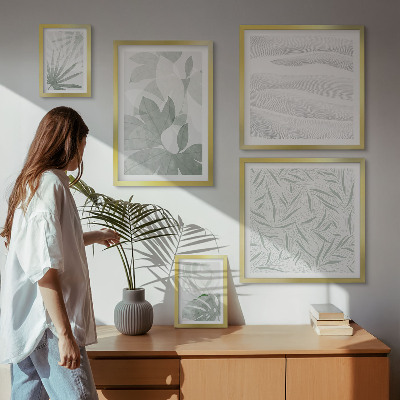 Set de 5 cuadros para salón motivos vegetales verdes