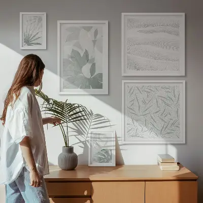 Set de 5 cuadros para salón con motivos vegetales verdes