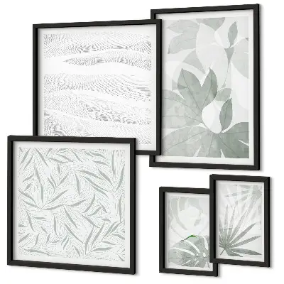 Set de 5 cuadros para salón con motivos vegetales verdes