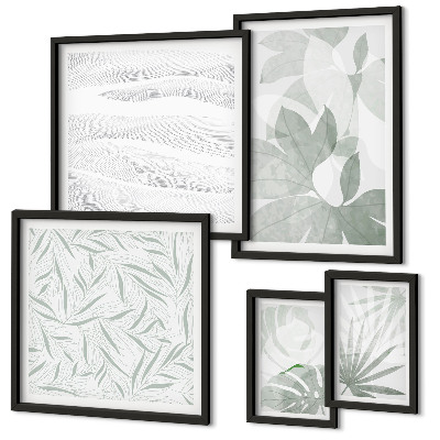 Set de 5 cuadros para salón motivos vegetales verdes