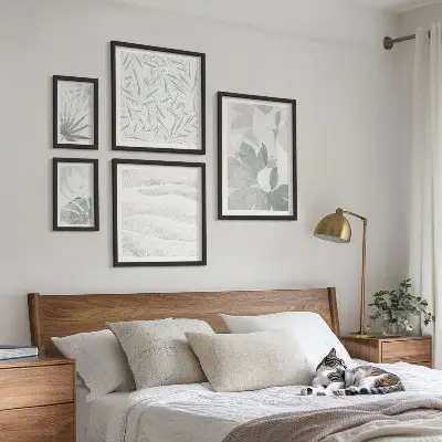 Set de 5 cuadros para salón con motivos vegetales verdes