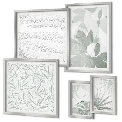 Set de 5 cuadros para salón con motivos vegetales verdes