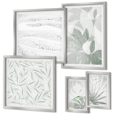 Set de 5 cuadros para salón motivos vegetales verdes