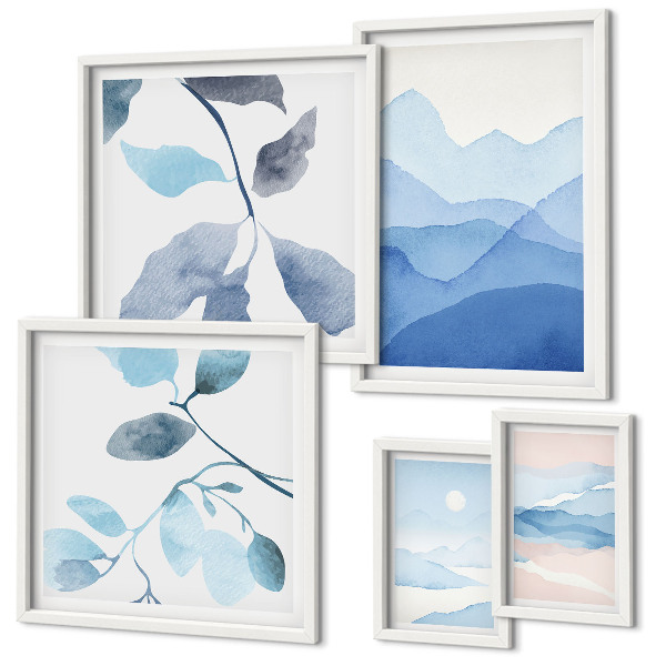 Conjunto de cuadros decorativos Naturaleza azul minimalista