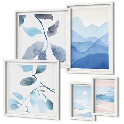 Conjunto de cuadros decorativos Naturaleza azul minimalista