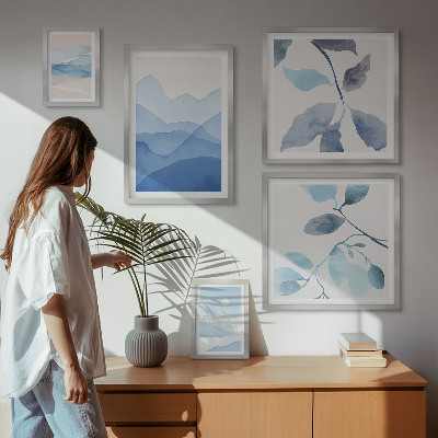 Conjunto de cuadros decorativos Naturaleza azul minimalista