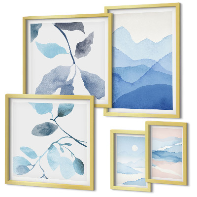 Conjunto de cuadros decorativos Naturaleza azul minimalista