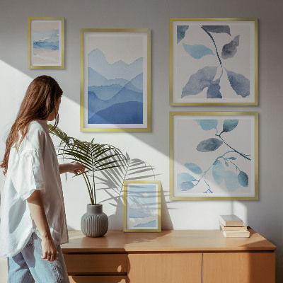 Conjunto de cuadros decorativos Naturaleza azul minimalista