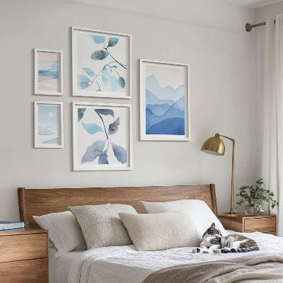 Conjunto de cuadros decorativos Naturaleza azul minimalista
