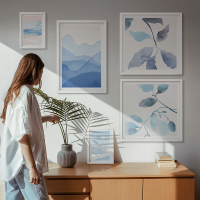 Conjunto de cuadros decorativos Naturaleza azul minimalista