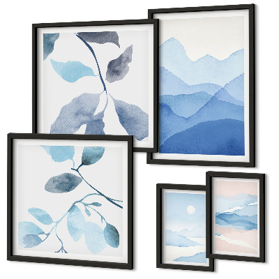 Conjunto de cuadros decorativos Naturaleza azul minimalista