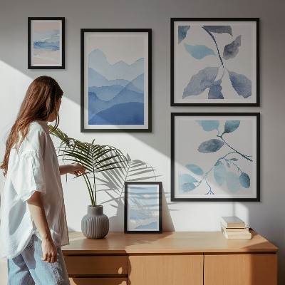 Conjunto de cuadros decorativos Naturaleza azul minimalista
