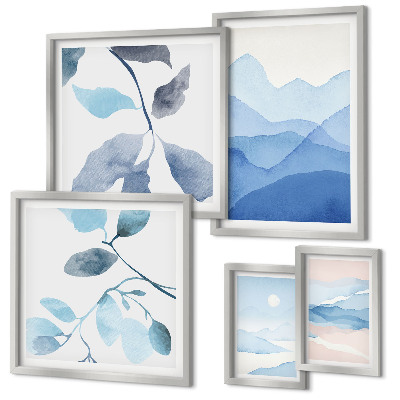 Conjunto de cuadros decorativos Naturaleza azul minimalista