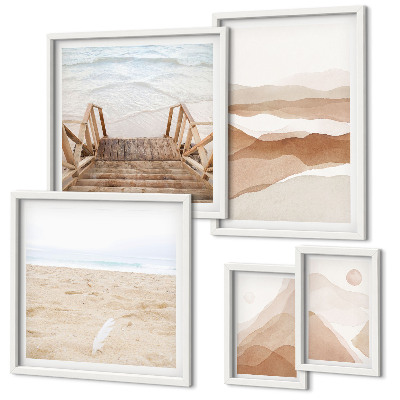 Set de 5 cuadros para salón Playas y montañas minimalistas