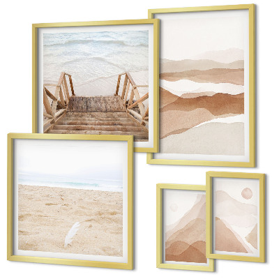 Set de 5 cuadros para salón Playas y montañas minimalistas