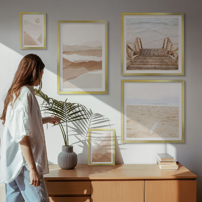 Set de 5 cuadros para salón Playas y montañas minimalistas