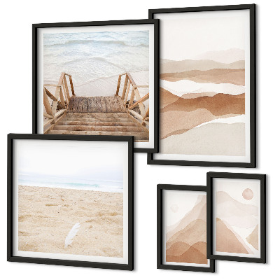 Set de 5 cuadros para salón Playas y montañas minimalistas