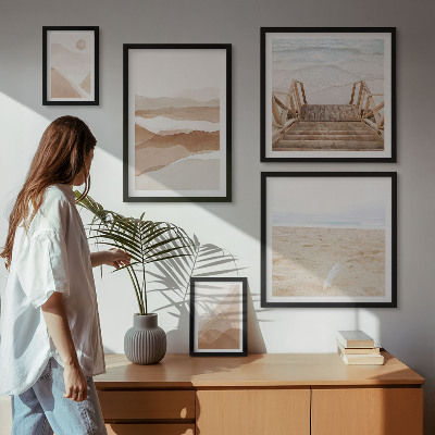 Set de 5 cuadros para salón Playas y montañas minimalistas