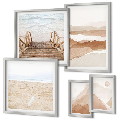 Set de 5 cuadros para salón Playas y montañas minimalistas