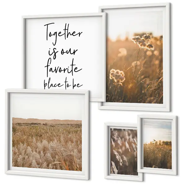 Conjunto de cuadros decorativos con diseños de paisajes naturales, flores y frases
