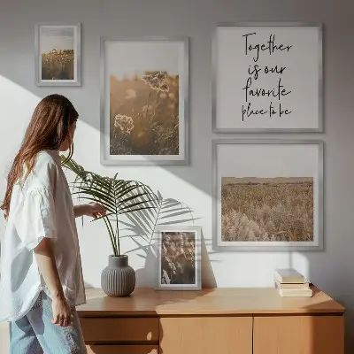 Conjunto de cuadros decorativos con diseños de paisajes naturales, flores y frases