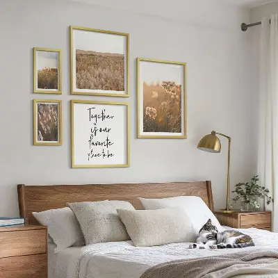 Conjunto de cuadros decorativos con diseños de paisajes naturales, flores y frases