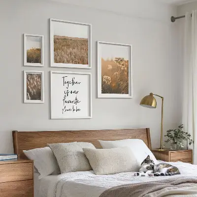 Conjunto de cuadros decorativos con diseños de paisajes naturales, flores y frases