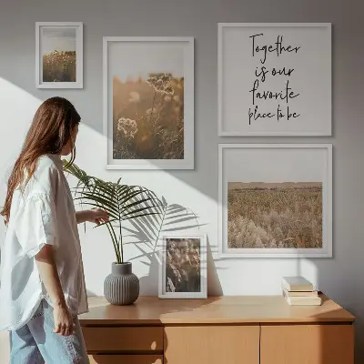 Conjunto de cuadros decorativos con diseños de paisajes naturales, flores y frases