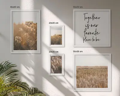 Conjunto de cuadros decorativos con diseños de paisajes naturales, flores y frases