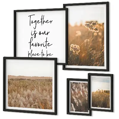 Conjunto de cuadros decorativos con diseños de paisajes naturales, flores y frases