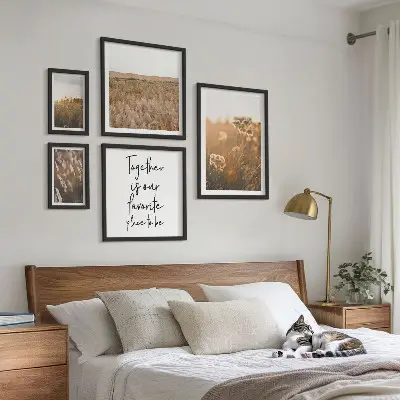 Conjunto de cuadros decorativos con diseños de paisajes naturales, flores y frases