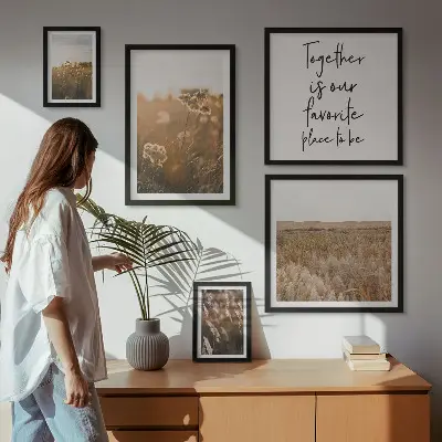 Conjunto de cuadros decorativos con diseños de paisajes naturales, flores y frases