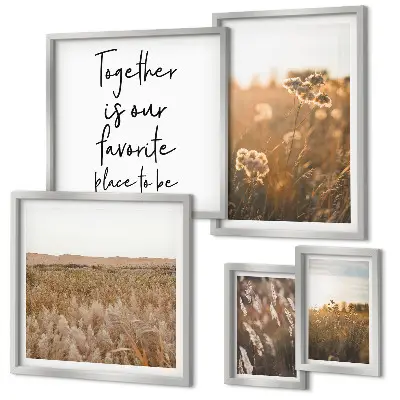 Conjunto de cuadros decorativos con diseños de paisajes naturales, flores y frases
