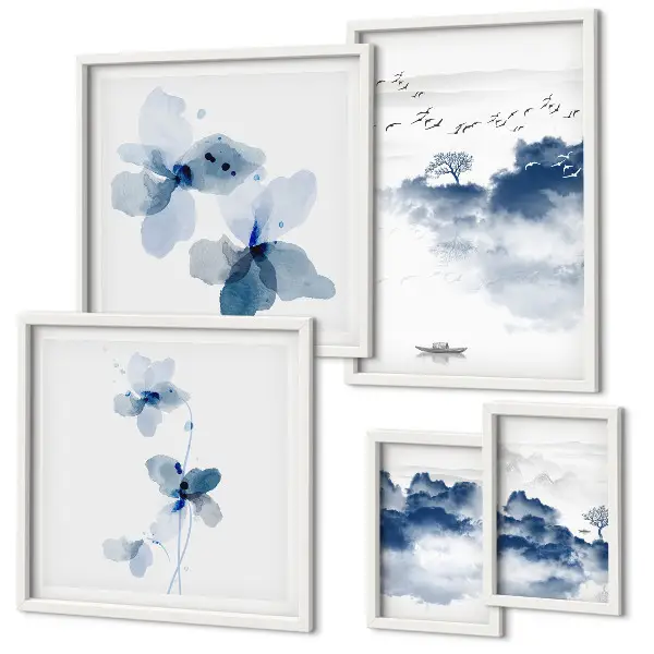 Conjunto de cuadros decorativos con diseño de paisajes, flores y agua