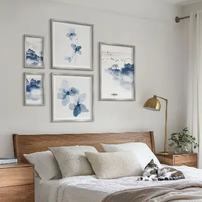 Conjunto de cuadros decorativos con diseño de paisajes, flores y agua