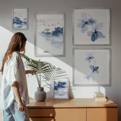 Conjunto de cuadros decorativos con diseño de paisajes, flores y agua
