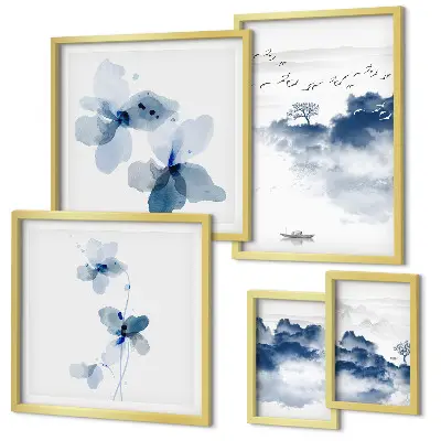 Conjunto de cuadros decorativos con diseño de paisajes, flores y agua