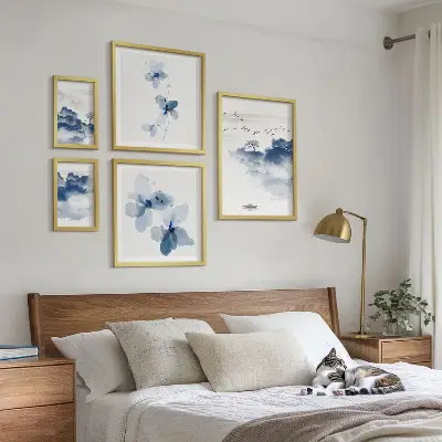 Conjunto de cuadros decorativos con diseño de paisajes, flores y agua