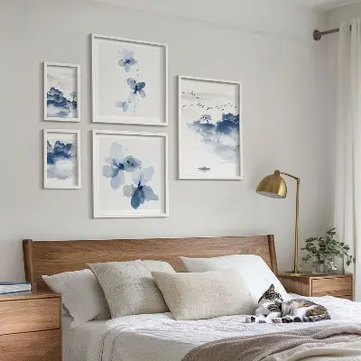 Conjunto de cuadros decorativos con diseño de paisajes, flores y agua