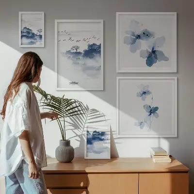 Conjunto de cuadros decorativos con diseño de paisajes, flores y agua