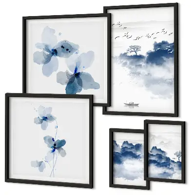 Conjunto de cuadros decorativos con diseño de paisajes, flores y agua